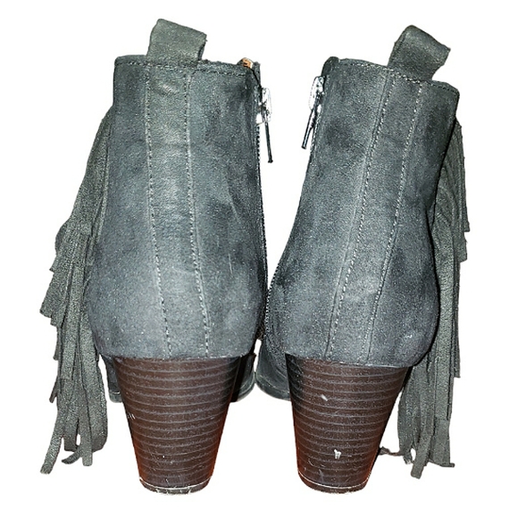 Qupid Tiber-60 Side Fringe Tassels Faux Suede Instep Zip Black Ankle Booties 7 - Picture 10 of 16